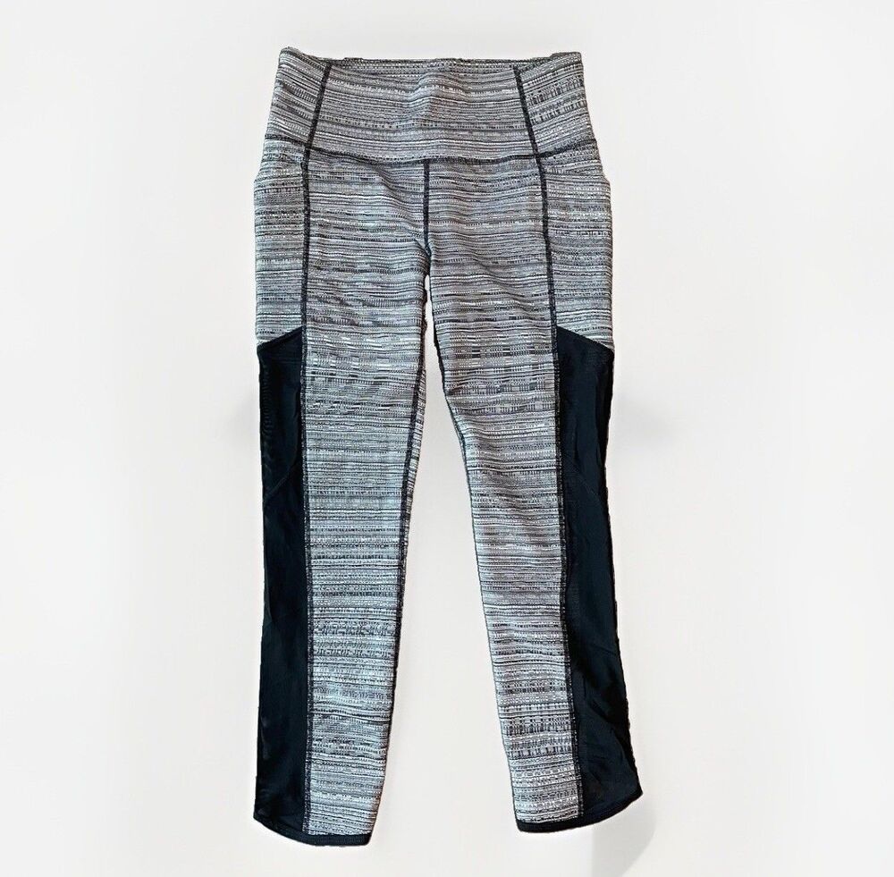 Athleta Gray Chaturanga Mesh Side Crop Leggings Size S Pockets